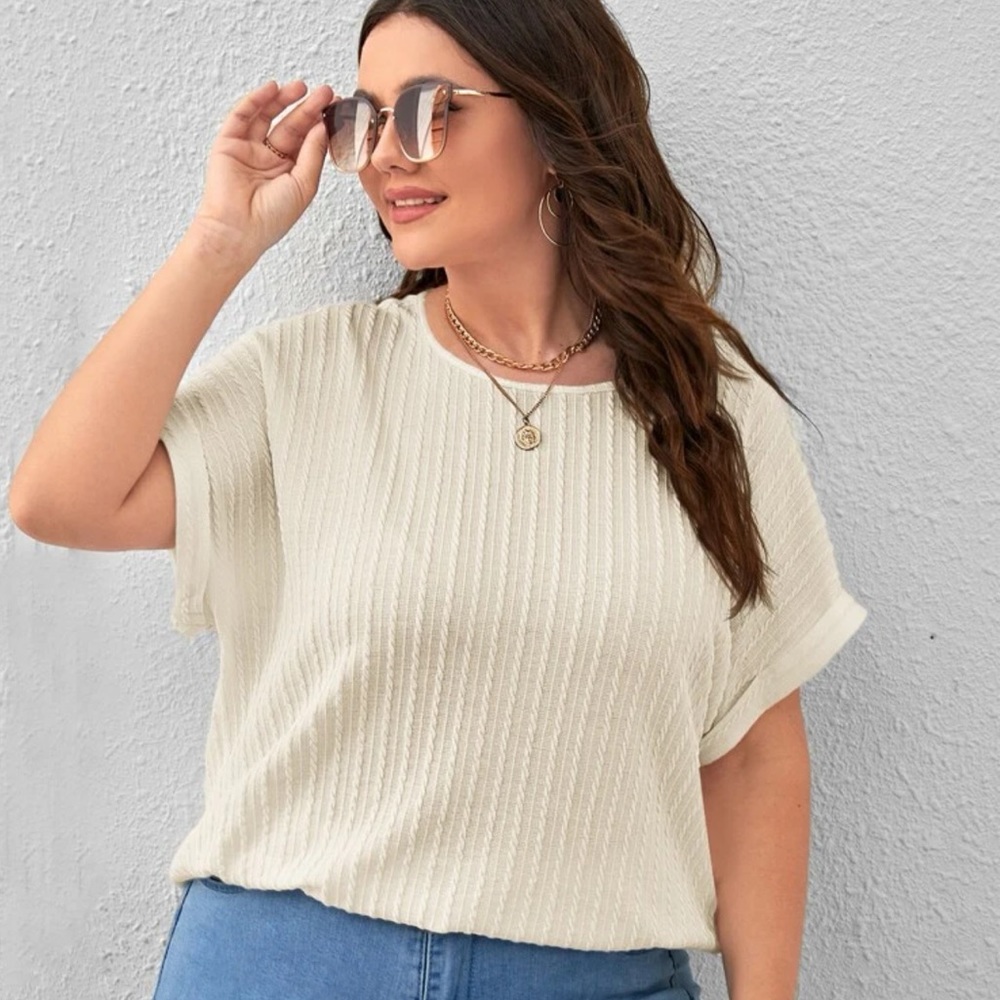 NWT Shein Plus Beige Textured Batwing Sleeve Tee